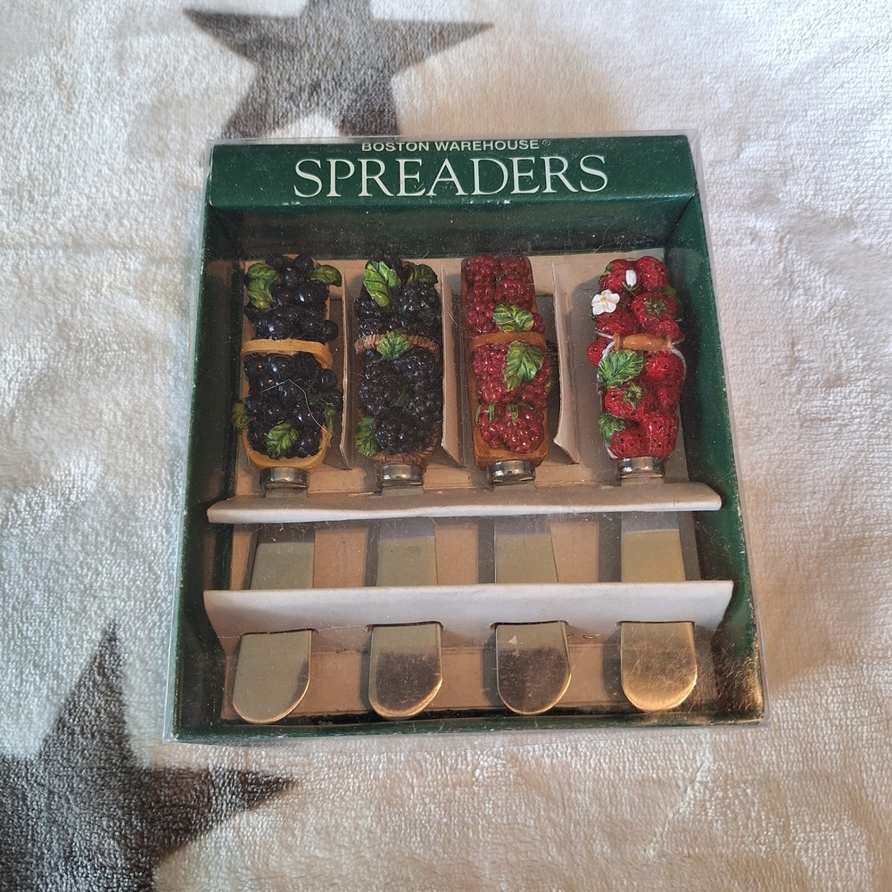 Vtg Boston Warehouse Set of Four Spreaders Berry Basket Handles Strawberry